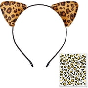Funcredible Cheetah Ears Headband with Tattoos | Leopard Headband with Temporary Tattoo | Halloween Cosplay Costume accessories for Adults | Hair Accessories for Women and Girls