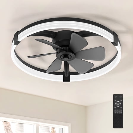 ALKAFY 23-inch Modern Caged Ceiling Fan with LED Light, Remote Control, 6 PC Blades, Adjustable Color Temperature