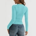 thumbnail image 6 of VNKIDY Women's Solid Color Slim Fit T Shirts Long Sleeve V Neck Stretchy Tees For Casual Daily Outdoor Wear Versatile Tops, 6 of 7