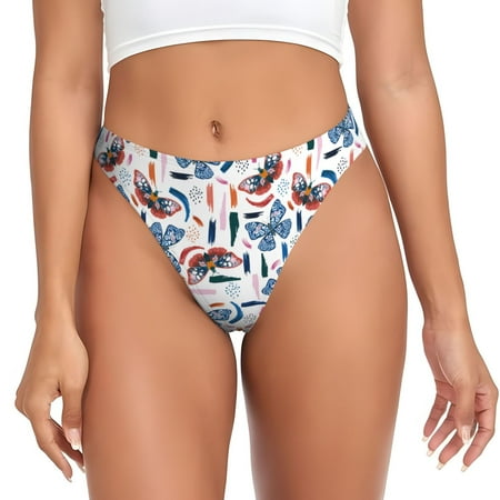 Thongs for Women - Retro Butterfly A No Show Seamless Womens Thongs Underwear  Soft Stretch G String Thongs for Women Cuteness Ladies Thong Bikini Panties Briefs