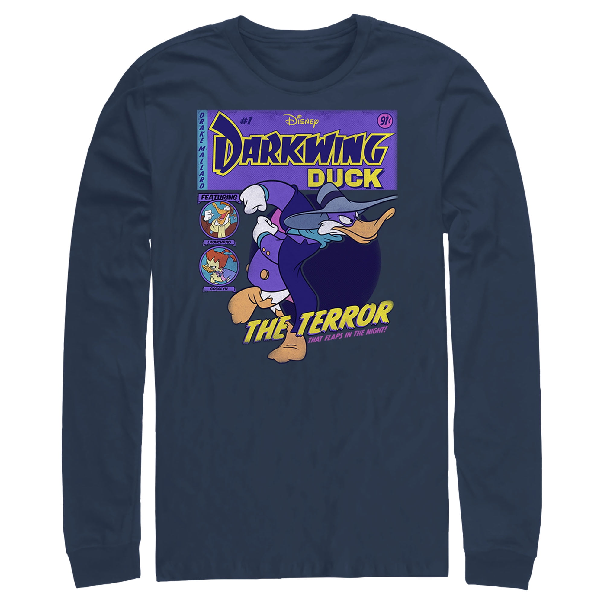 Men's Darkwing Duck Comic Cover Long Sleeve Shirt Navy Blue X Large