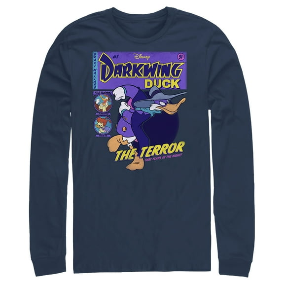 Men's Darkwing Duck Comic Cover Long Sleeve Shirt Navy Blue Medium