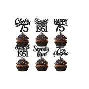 75th Birthday Cupcake Toppers, Black Glitter, 12 Pack, Cheers to 75, Straight Outta 1951, Legend Since 1951, Party Decorations