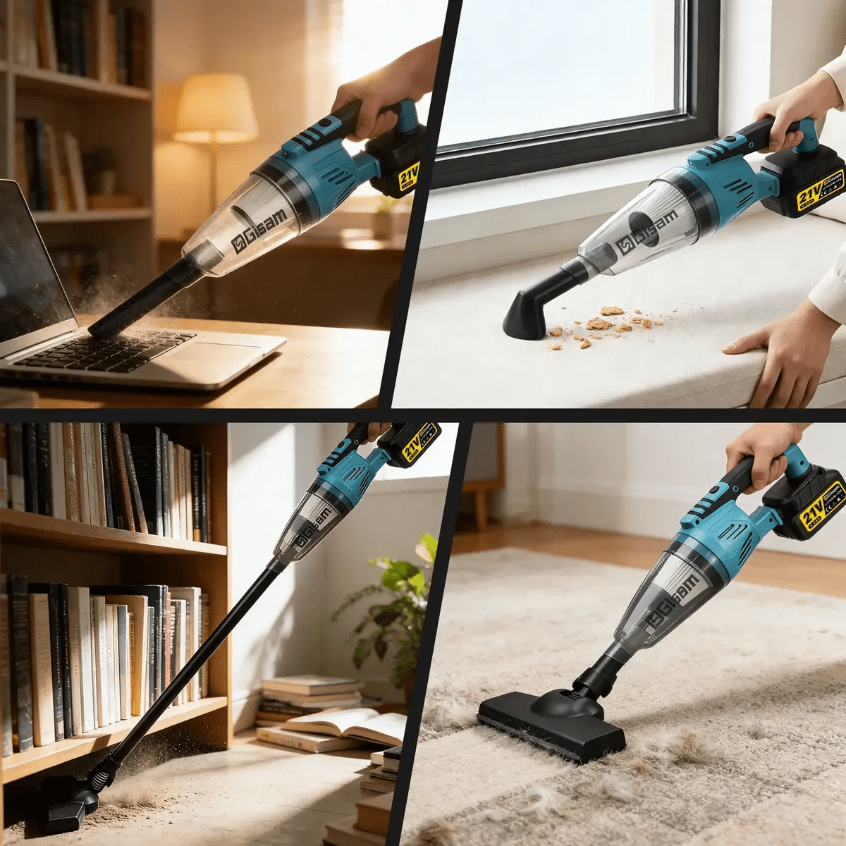 Gisam V4331 Cordless Vacuum Cleaner, Ultra-Lightweight,Multi-function Handheld Cleaner, with 3 Filter /LED lights, For Car, Home, Pet Hair/Carpet/Hard Floor