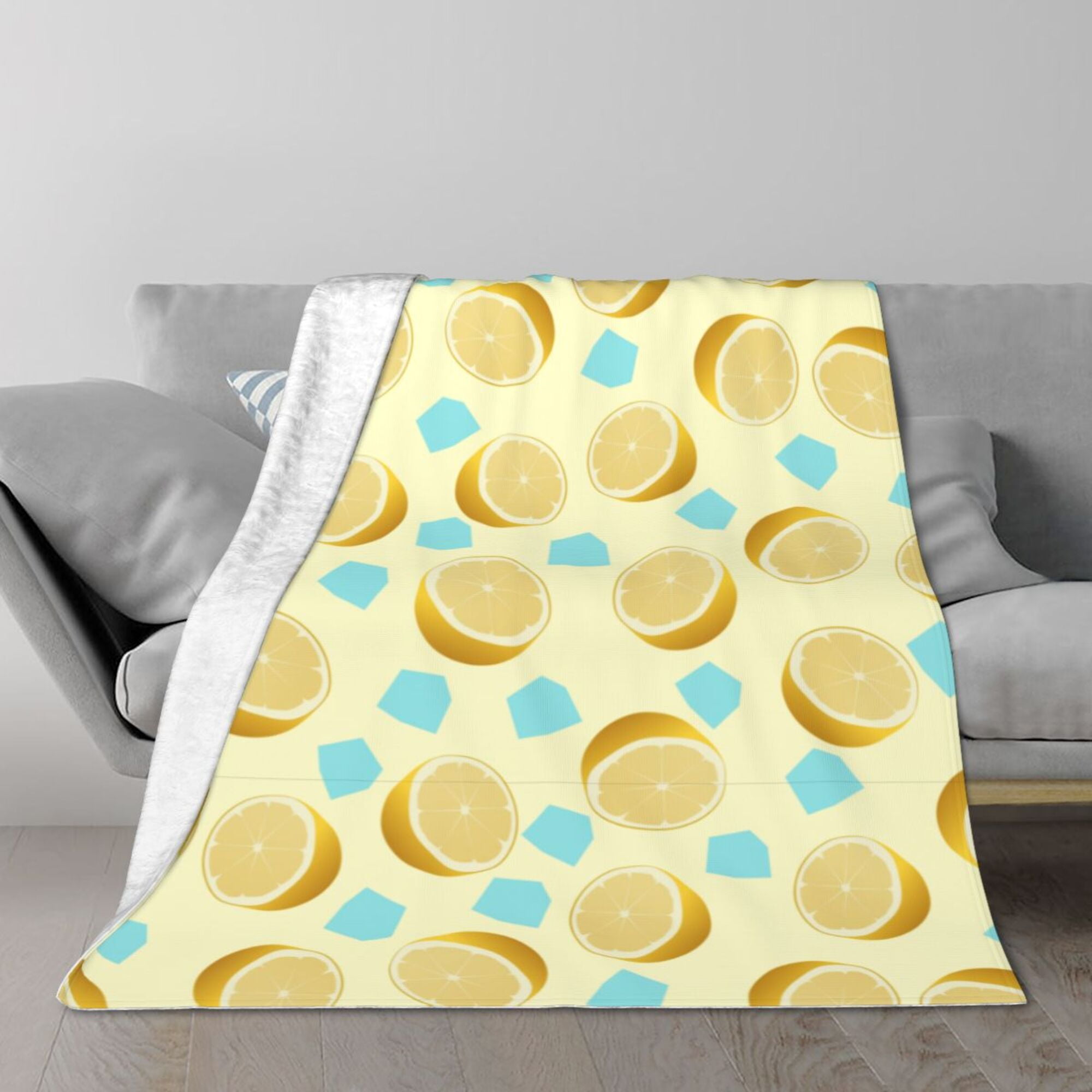 TEQUAN Double Layer Plush Bed Blanket, Lemon Citrus Ice Fruit Backdrop