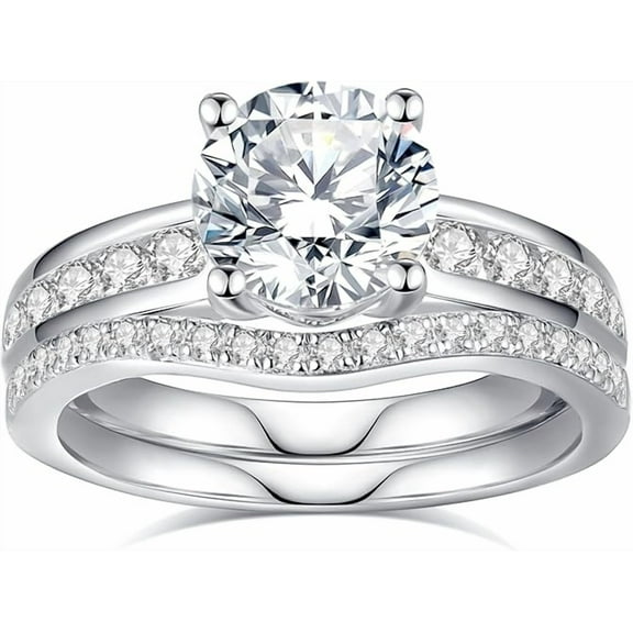 NS Enterprise Moissanite Wedding Ring Set for Women – 925 Sterling Silver with 18K White Gold Plating, D Color VVS1 Clarity Engagement & Promise Rings