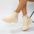 thumbnail image 3 of EKVAHL Women's Chunky Platform Chelsea Boots Lug Sole Slip‑On Ankle Booties Round Toe Waterproof Fall Winter Short Boots Beige, 3 of 6
