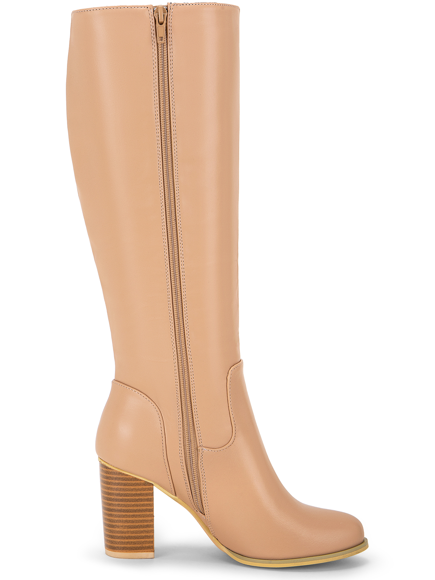 DARING DIVA Women's Round Toe Block Heeled Knee High Boots Nude 7.5