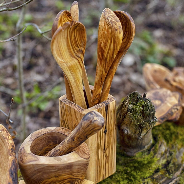 Olive Wood Utensils Holder - Forest Decor