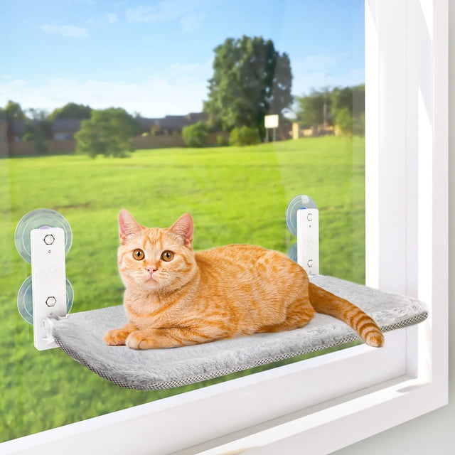 Percha de Ventana para Gatos AMOSIJOY Sin Cables con Ventosas y Marco
