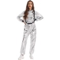thumbnail image 2 of Zaldita Women Metallic Shiny Astronaut Jumpsuit Zipper Front Mock Neck Halloween Spacesuit Dress Up Silver M, 2 of 7