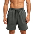 thumbnail image 4 of Men's Cotton Blend Straight Leg Sweat Shorts 7 Inch, Elastic Waist Drawstring Casual Shorts with Side Pockets, Loose Fit Breathable Workout & Lounge Shorts Dark Gray, 4 of 5