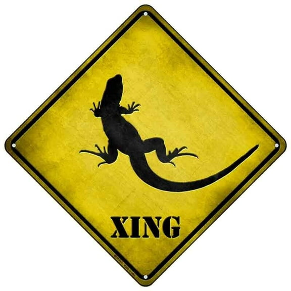 Lizard Xing Novelty Mini Metal Road Notice Crossing Sign Size: 8 inch x 8 inch