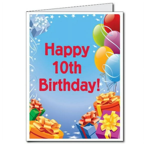 2'x3' Giant 10th Birthday Card w/Envelope - Presents and Balloons
