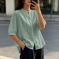thumbnail image 5 of Uootdi Linen Tops for Women Mandarin Collar Half Sleeve Floral Embroidered Stripe Womens Tops Relaxed Fit Lightweight Womens Shirts for Women, 5 of 6