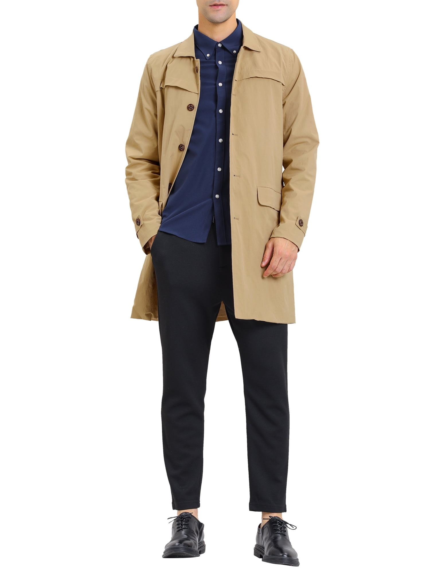 DARING DIVA Men's Stylish Notch Lapel and Single Breasted Trench Coat M Khaki