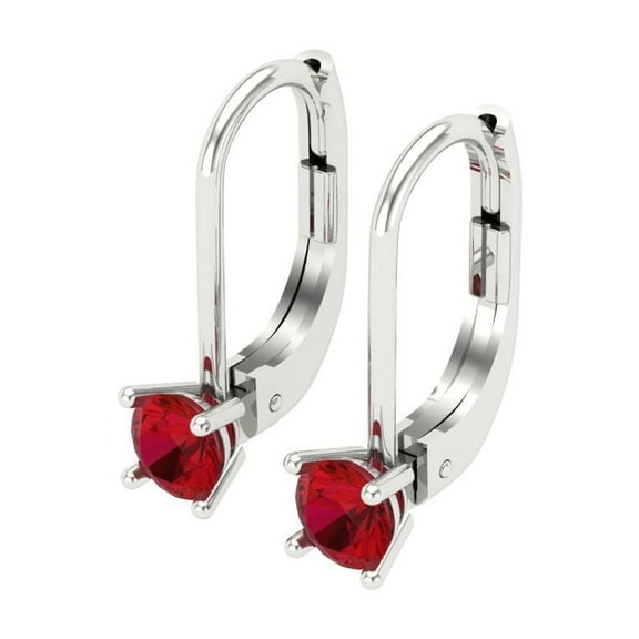 0.2 Ct Round Cut Drop Dangle Red Ruby 14K White Solid Solid Gold Everyday Dainty Earrings Lever Back