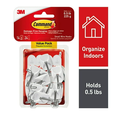 Command Small Wire Toggle Hooks, White, Damage Free Organizing, 14 Hooks and 24 Strips