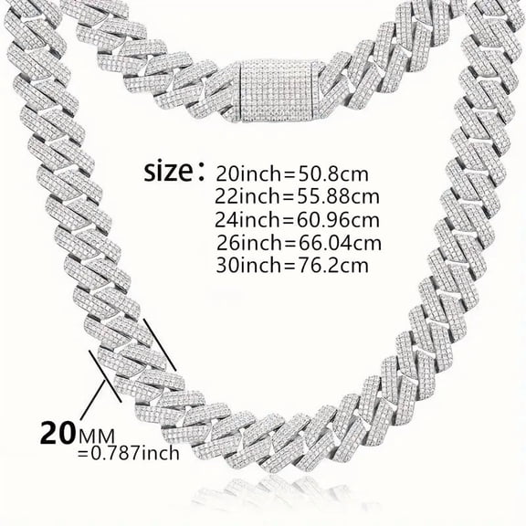 S925 Sterling Silvery All Moissanite 20MM Wide Cuban Necklace, Iced Miami Cuban Necklace,Hip Hop Mens Gift for Birthday,Silver Bling Luxury Hip HopChoker Chain Jewelry For Women Men 20inch