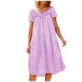 thumbnail image 2 of Aobny Breathable Womans Nightgowns Silk Purple Long Grandma Solid Short Sleeve Crew Neck Womens Nightshirts Cute, 2 of 6