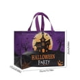 thumbnail image 3 of Halloween Reusable Grocery Tote Bag, Aesthetic Shopping Shoulder Handbag Foldable Non-woven Present Gift for Cookies Candy (Purple), 3 of 6