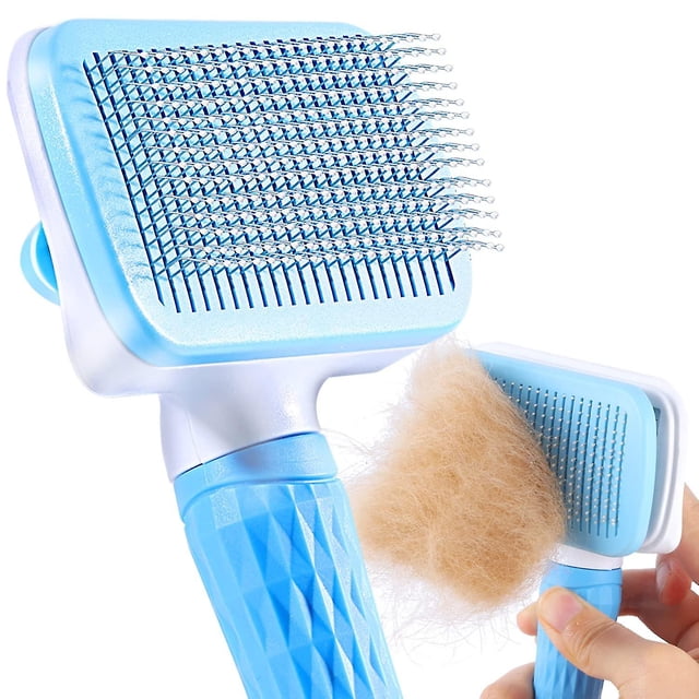 Cepillo para perros y gatos, cepillos para mascotas, cepillo para quitar pelos de mascotas de pelo largo y corto, limpia el pelo de tu mascota con un solo botón - Azul Tipo 1