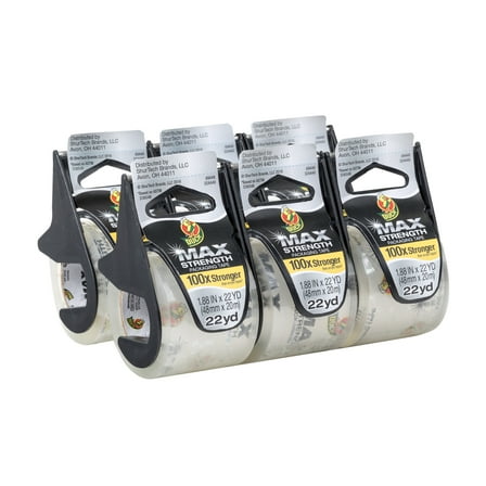 Duck Max 1.88" x 22 yd. Clear Rubber Packing Tape & Dispenser, 6 Pack