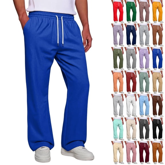 Men's Baggy Sweatpants Athletic Loose Wide Leg Elastic Waist Lounge Relaxed Open Bottom Joggers Pants with Pockets Royal Blue 3XL