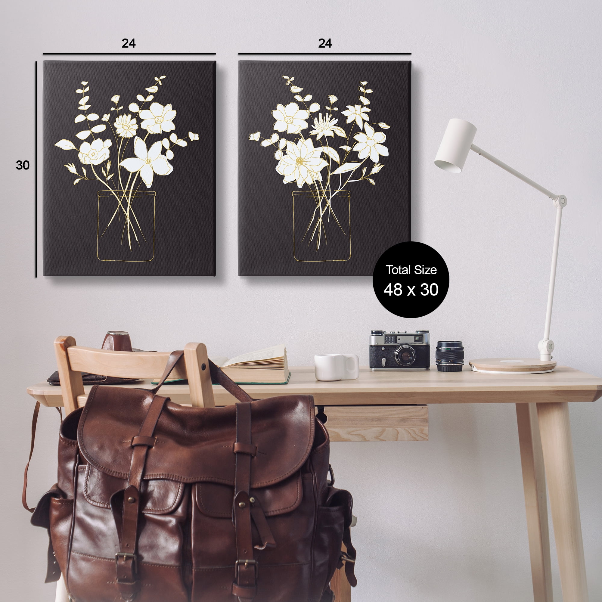 Stupell Industries Minimalist Flower Sketch in Jar Plants & Flowers Painting Wrapped Canvas Art Print Wall Art, 24 x 30, Set of 2