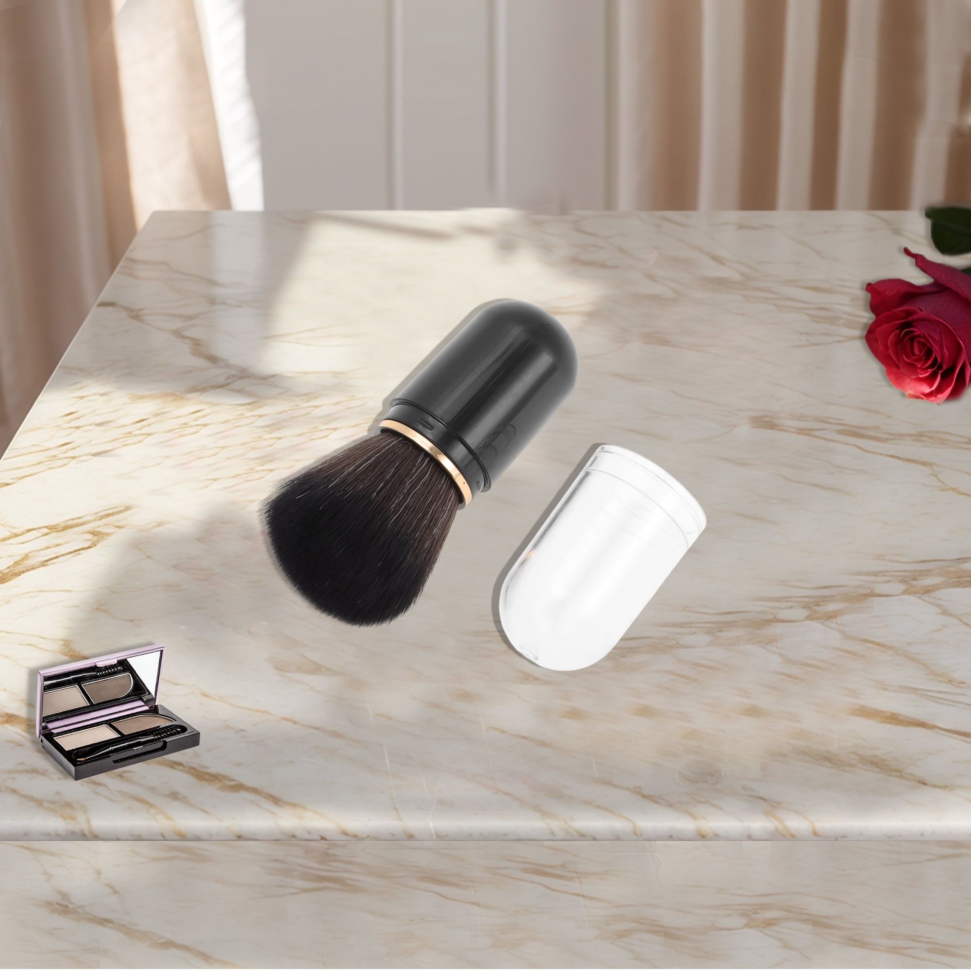 Unique Bargains 1 Pc Retractable Makeup Brush for Daily Makeup Application Black