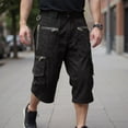 thumbnail image 2 of ENCCRWIN Men's Cargo 3/4 Shorts Multi-Pocket Loose Fit Vintage Work Pants Drawstring Casual Military Style Summer Outdoor,Black L, 2 of 8