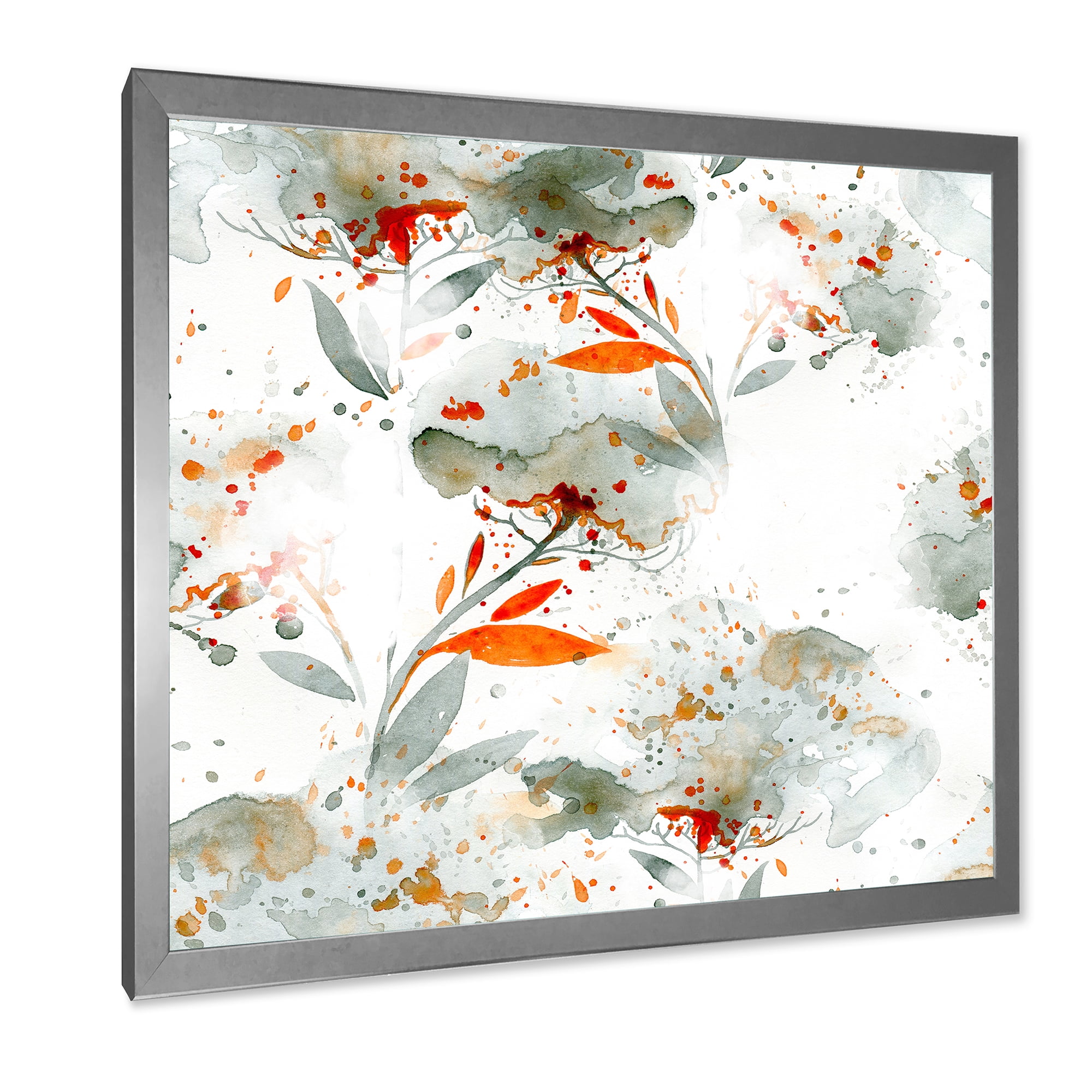 Designart 'Orange and Green Wildflowers I' Modern Framed Art Print