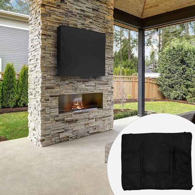 OULII Housse de Télévision Extérieure Résistante aux Intempéries avec Poche de Rangement pour Télécommande pour Jardin et Patio
