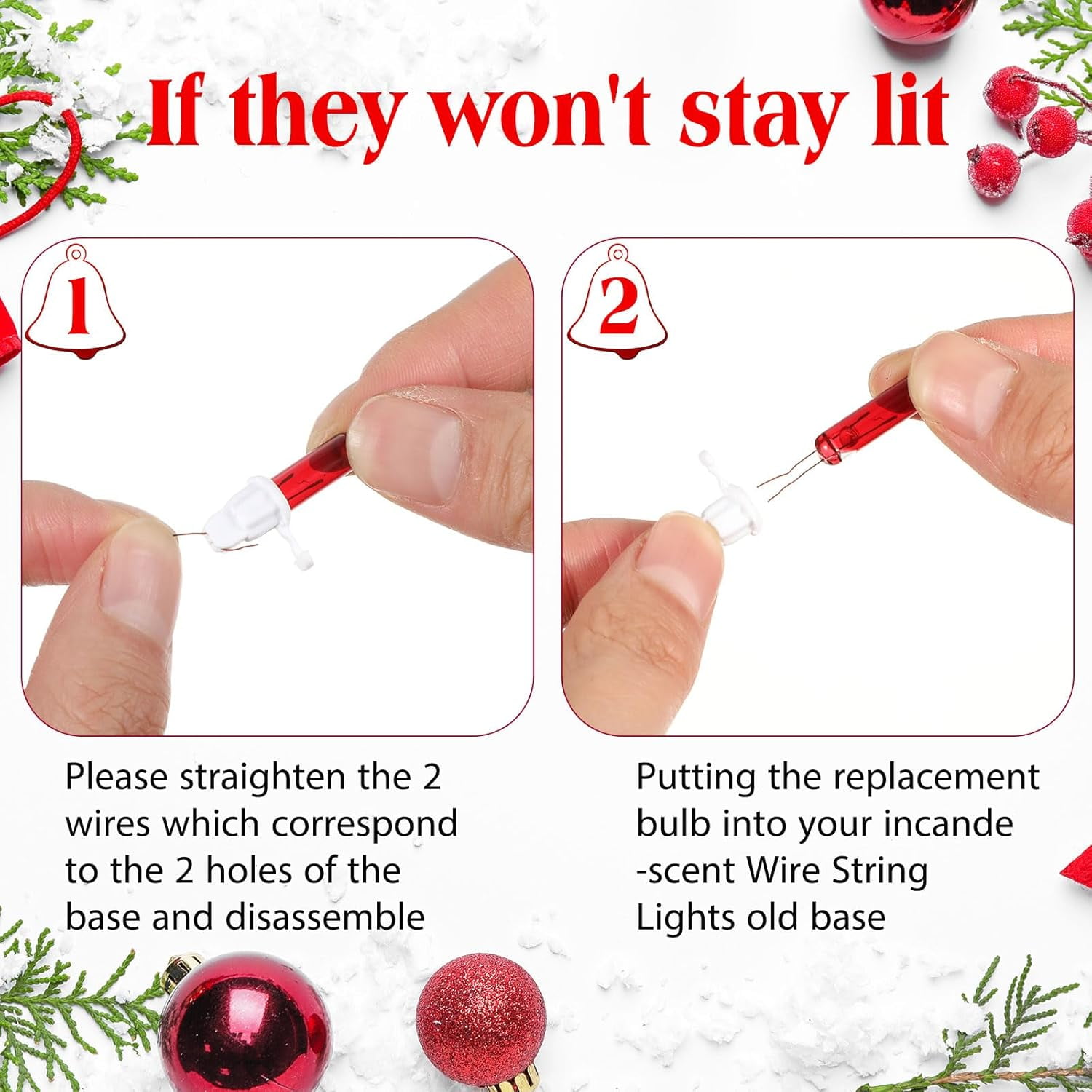 60 Count Christmas Tree Replacement Light Bulbs 2.5v 0.425 Watt Replacement Bulb Mini Incandescent Wire String Lights Decoration for Prelit Xmas Tree(Green Base with Warm White Bulb)