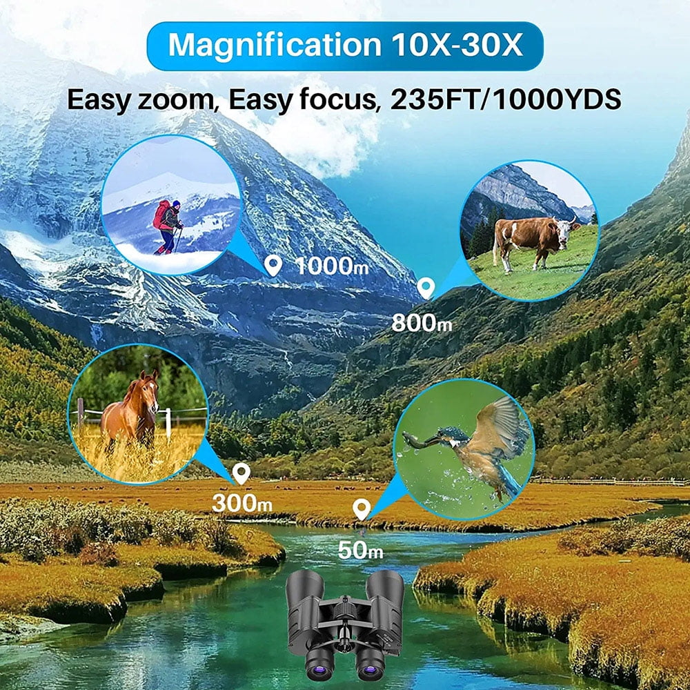 APEXEL 10-30x50 High Powered Military Zoom Binoculars for Adults, Low Night Vision/Daily Waterproof/BAK7 Prism/FMC Lens HD Professional Binoculars for Bird Watching Hunting Concerts (10-30x50, Zoom)