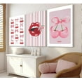 thumbnail image 2 of 3Pcs Trendy Pink Bows Canvas Wall Art Coquette Cherry Painting Picture Wall Decor Aesthetic Preppy Red Lips Girly Poster Print Artwork for Preppy Room Dorm Living Room Bedroom Home Decoration, 2 of 7