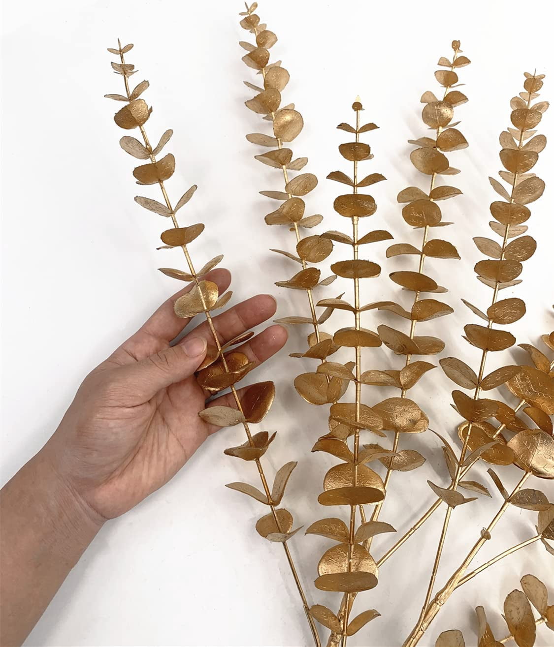 Artificial Plants for Christmas, Plastic Grass Faux Shrubs Fake Leaves Simulation Bushes Home Indoor Outdoor Garden Wedding Festival Decoration Hall Office Table Planter Filler – Gold 2 Pack