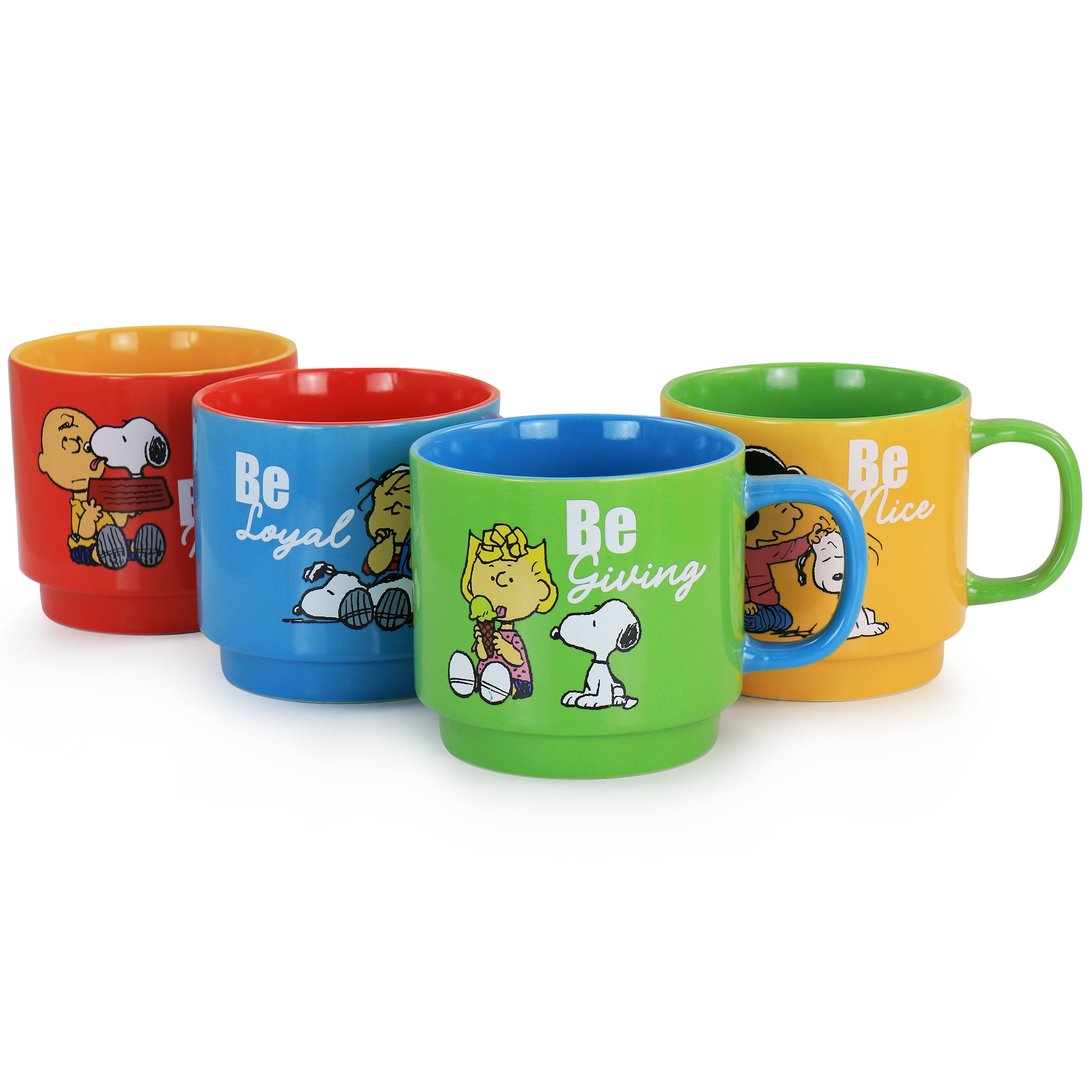Gibson 134061.05 Peanuts Classic Gentle Reminders Collection Sto are Stackable Mug Set with Metal Stand, Assorted Color - 4 Piece