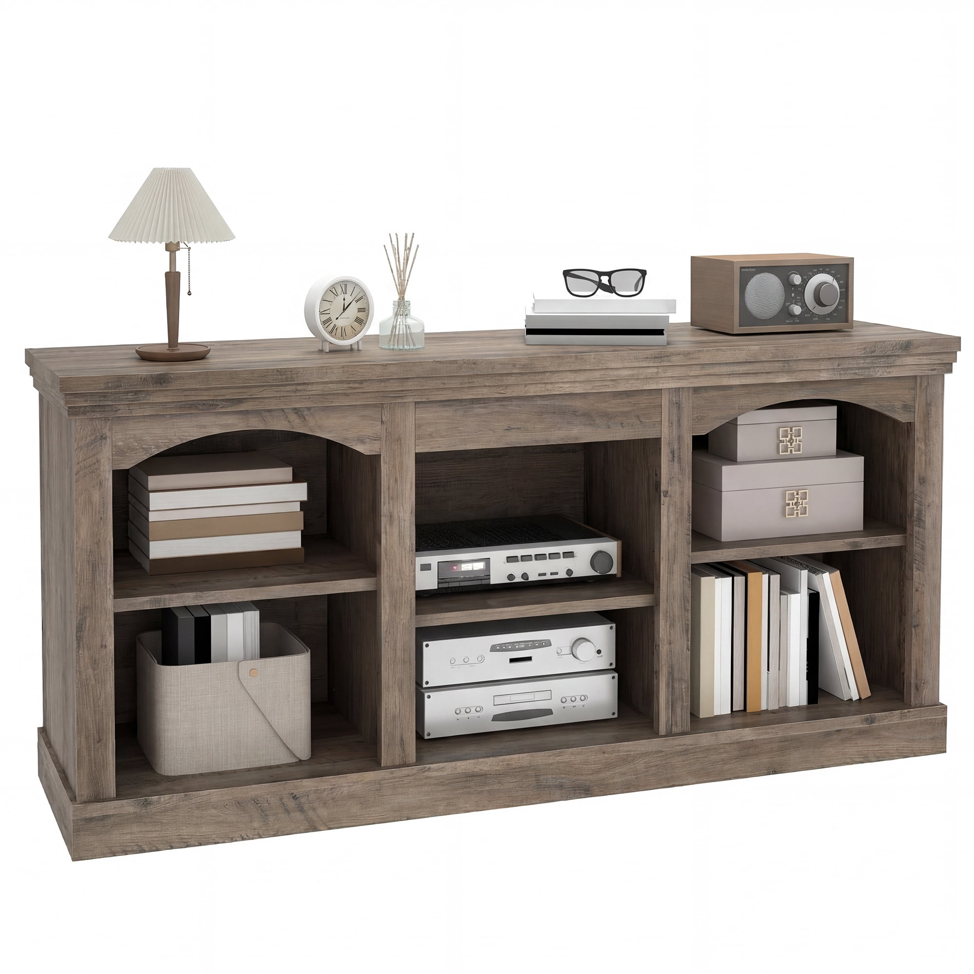 Uforic 59" Washed Grey Farmhouse TV Stand, Adjustable Shelf Entertainment Center for 65 Inch TVs for Living Room, Washed Grey