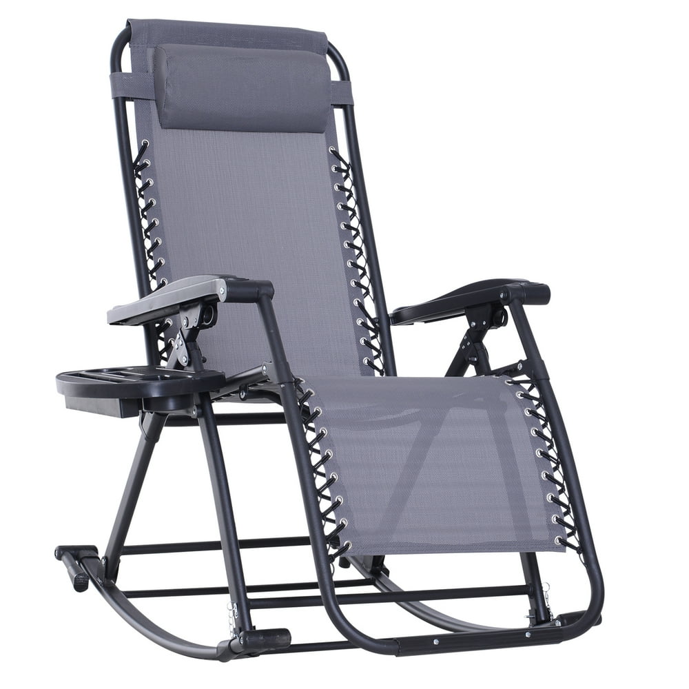 Outsunny Folding Zero Gravity Rocking Lounge Chair with Cup Holder Tray - Walmart.com - Walmart.com