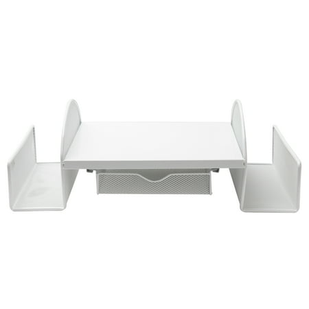 Mind Reader - Mesh Monitor Stand, Wire Screen Riser with Side Storage File Pockets - White