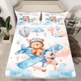 thumbnail image 2 of Manfei Cartoon Bear Full Size Sheets,Watercolor Aircraft Airplane Bed Sheets,White Blue Brown Sheet Sets For Girls,Breathable Home Decor,4 Pieces, 2 of 7
