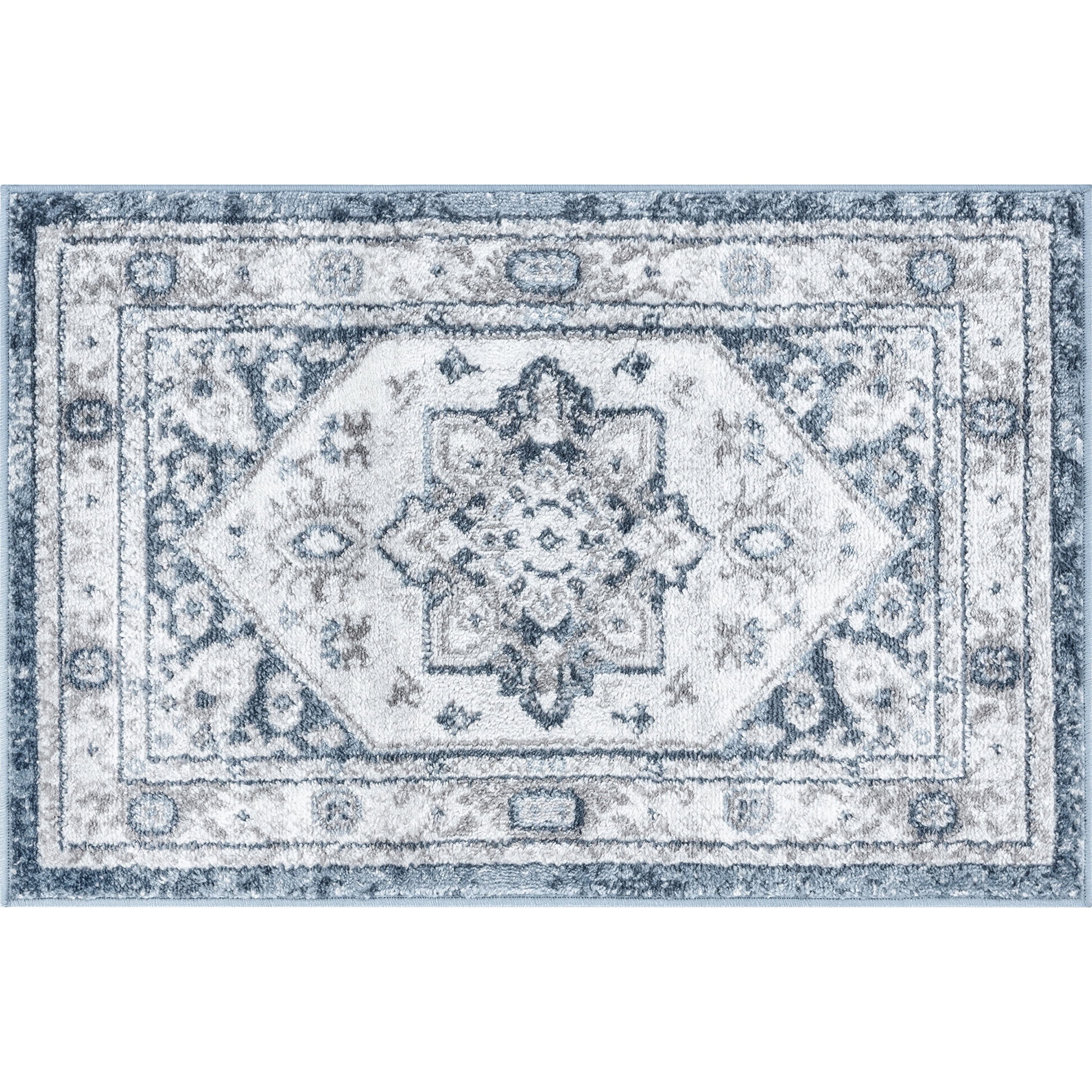 Traditional 2x3 Area Rug (2' x 3') Medallion White, Blue Indoor Scatter Easy to Clean