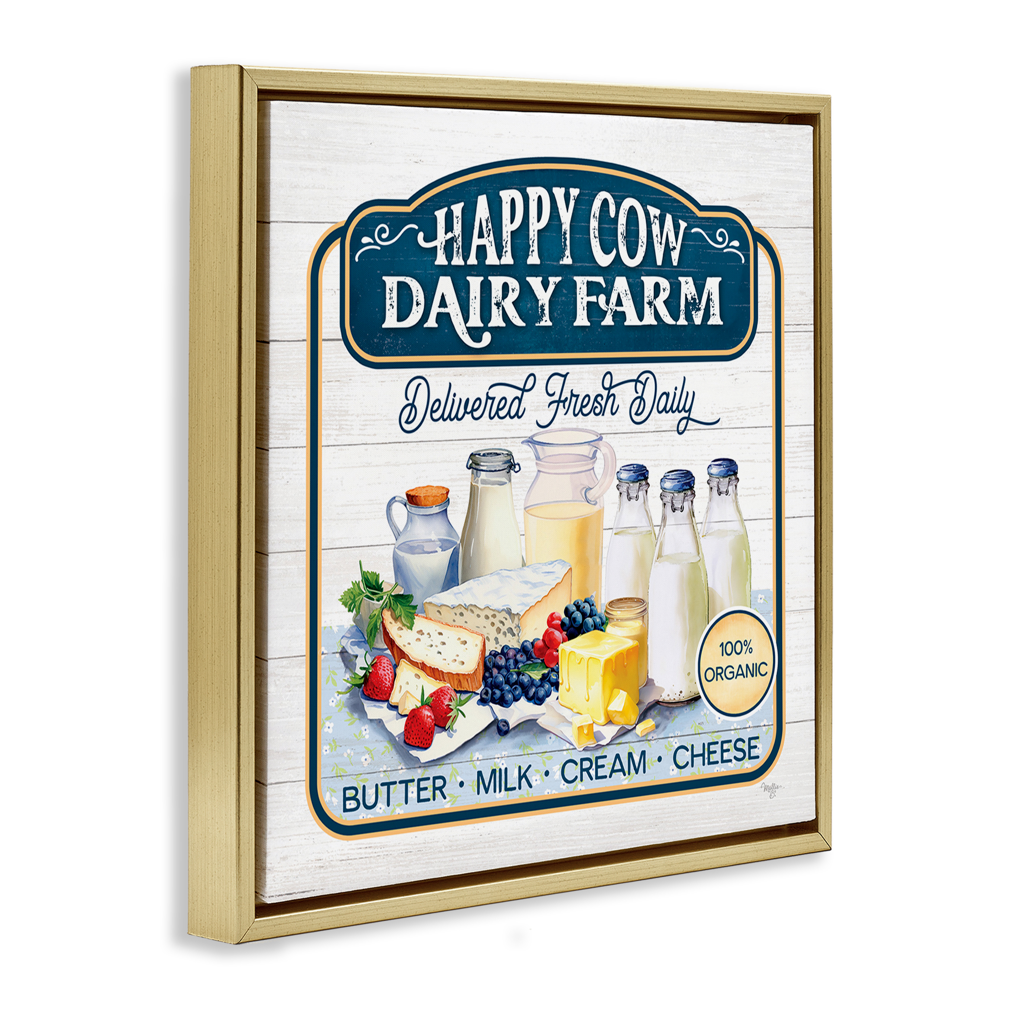 Stupell Industries Happy Cow Farm Food & Beverage Painting Gold Floater Framed Canvas Art Print Wall Art, 25 x 25