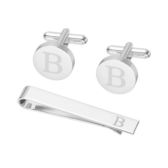 Uxcell Cuff Links, Initial Tie Clip and Cufflink Set for Men Classic Copper, Letter B(Silver Tone)