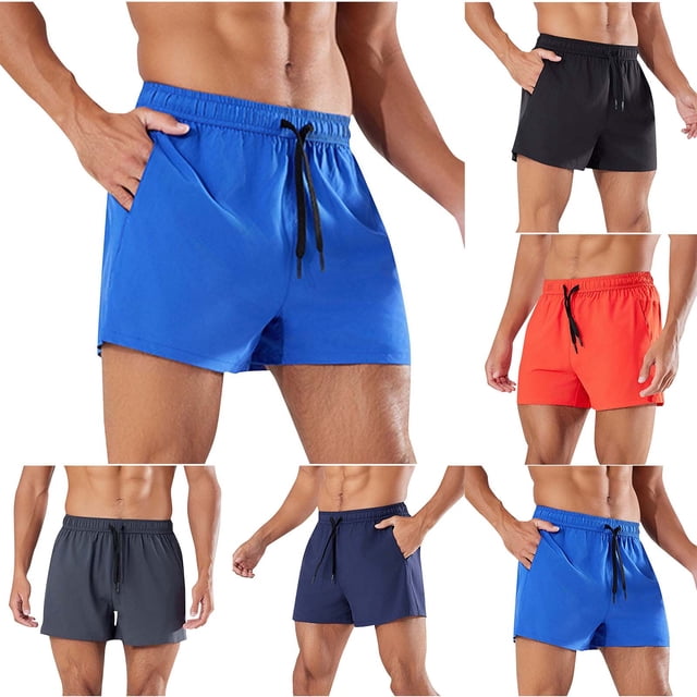 Fanxing Men's Running Shorts Lightweight Workout Shorts with Pockets Fitness Gym Athletic Drawstring Short Pants Red,XXL