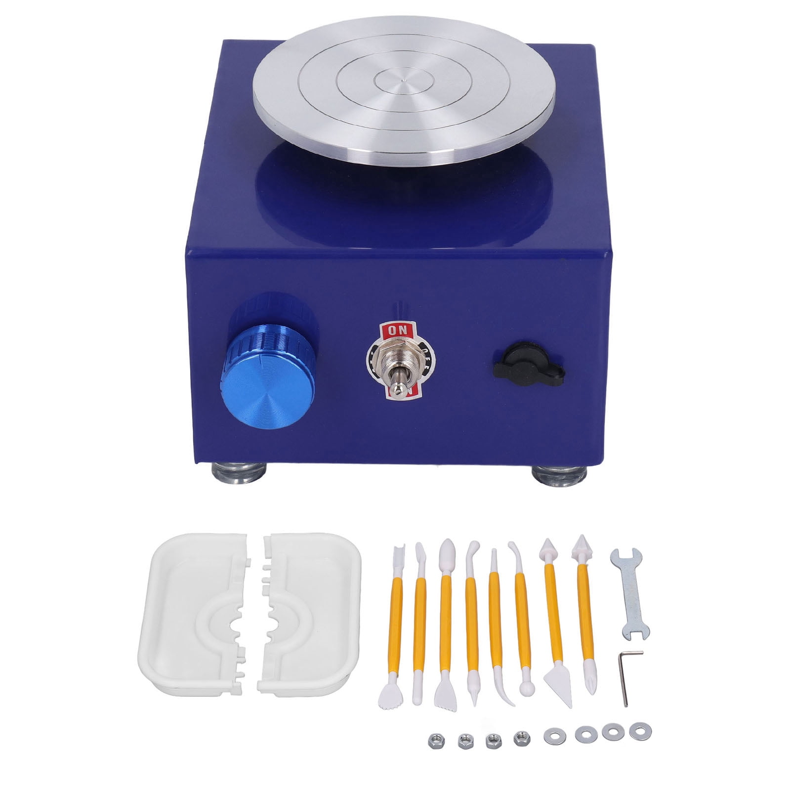Yajisi Mini Electric Pottery Wheel Machine with Removable Basin 23 Pieces Tools Kit for Kids Beginners Art Craft DIY Ceramic Work Parent Child Interaction 100-240V AU Plug Deep Blue