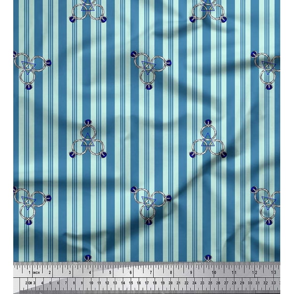 Soimoi Green polyester Crepe Fabric Ring & Stripe Fabric Prints By Yard 42 Inch Wide