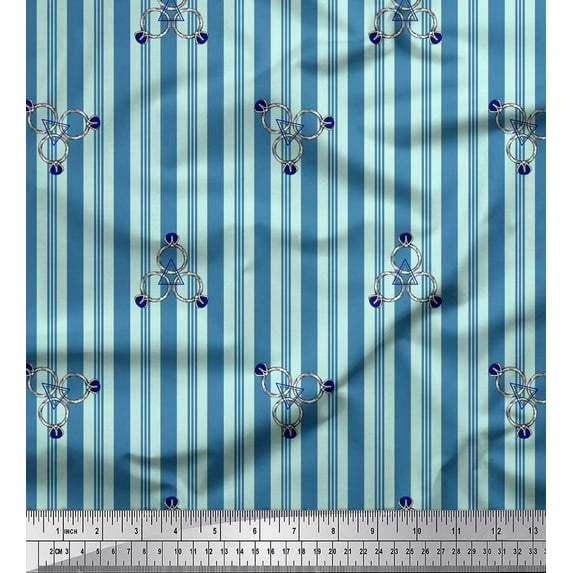 Soimoi Green polyester Crepe Fabric Ring & Stripe Printed Craft Fabric by the Yard 52 Inch Wide