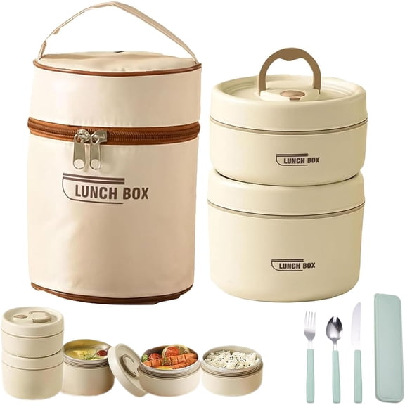 4-Tier Stackable Insulated Lunch Container Set – Stainless Steel Food Containers with Carry Bag for Warm or Cold Meals, Reusable Bento-Style Lunch Box